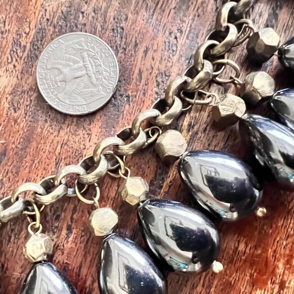 Chico’s Cleopatra Brass and Hematite Drop Statement Necklace - Picture 8 of 10